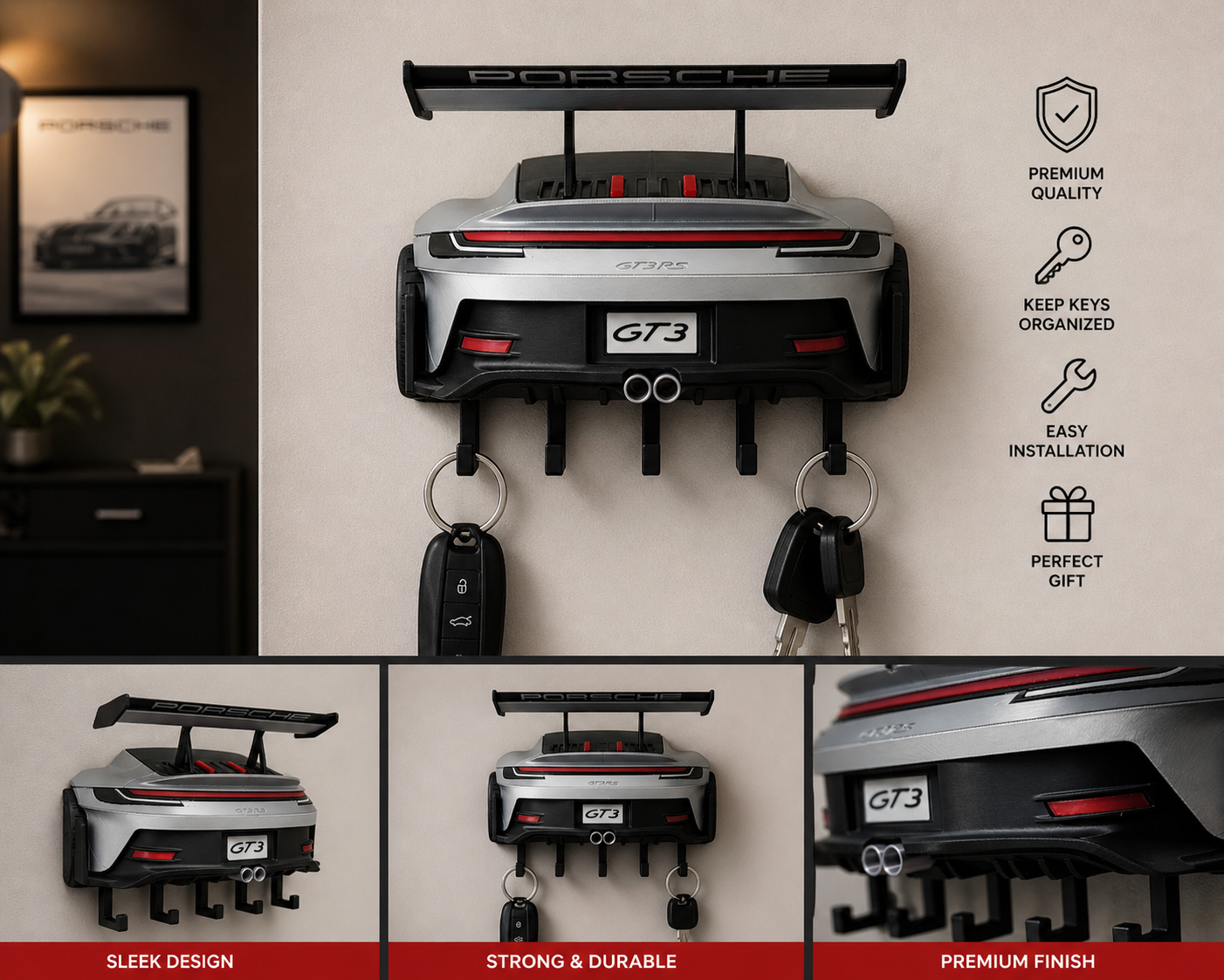 GT3 Style Car Key Holder Wall Mount – Automotive Key Organizer
